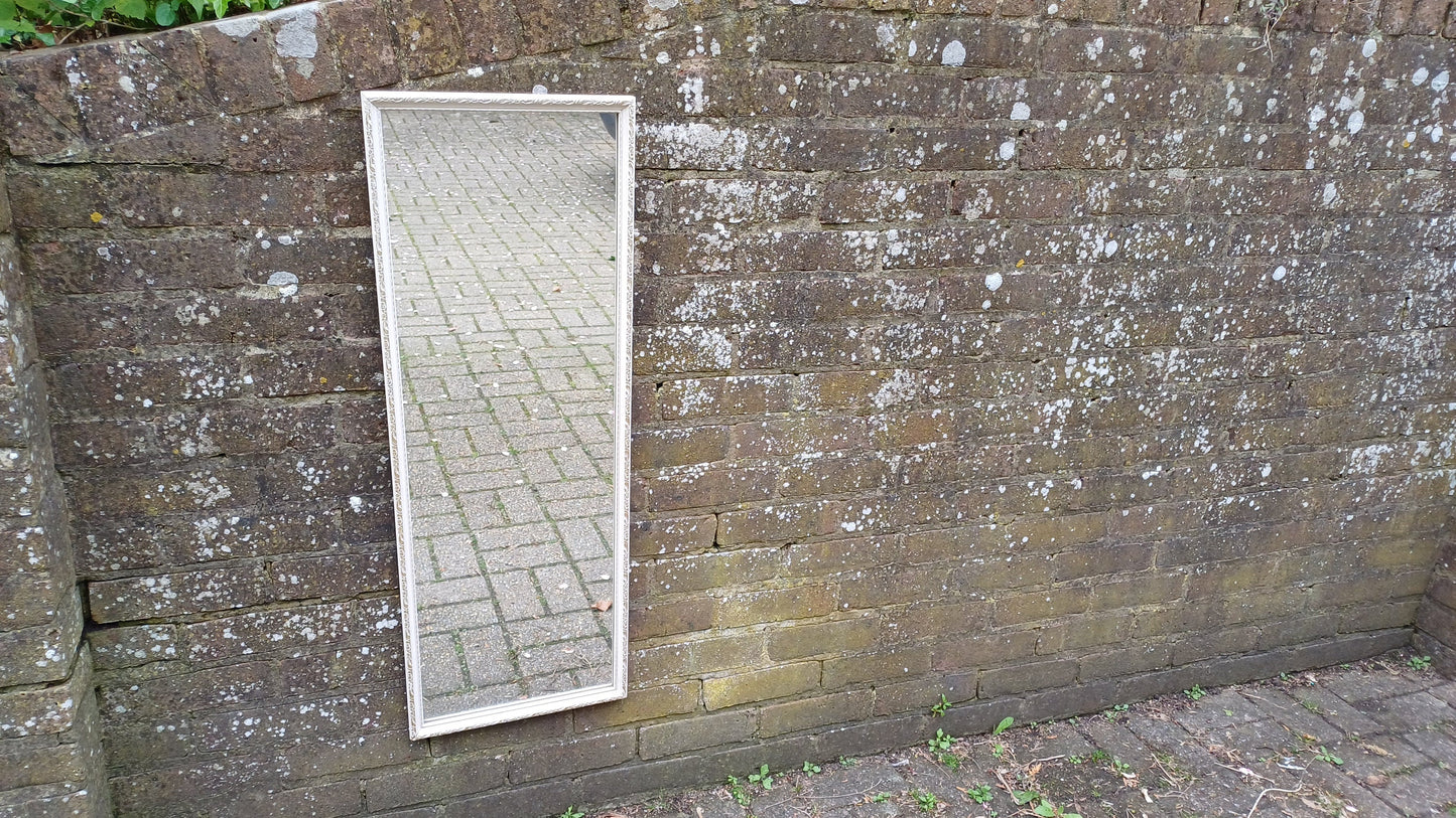 Long Painted Vintage 70’s White and Gold Wall Mirror