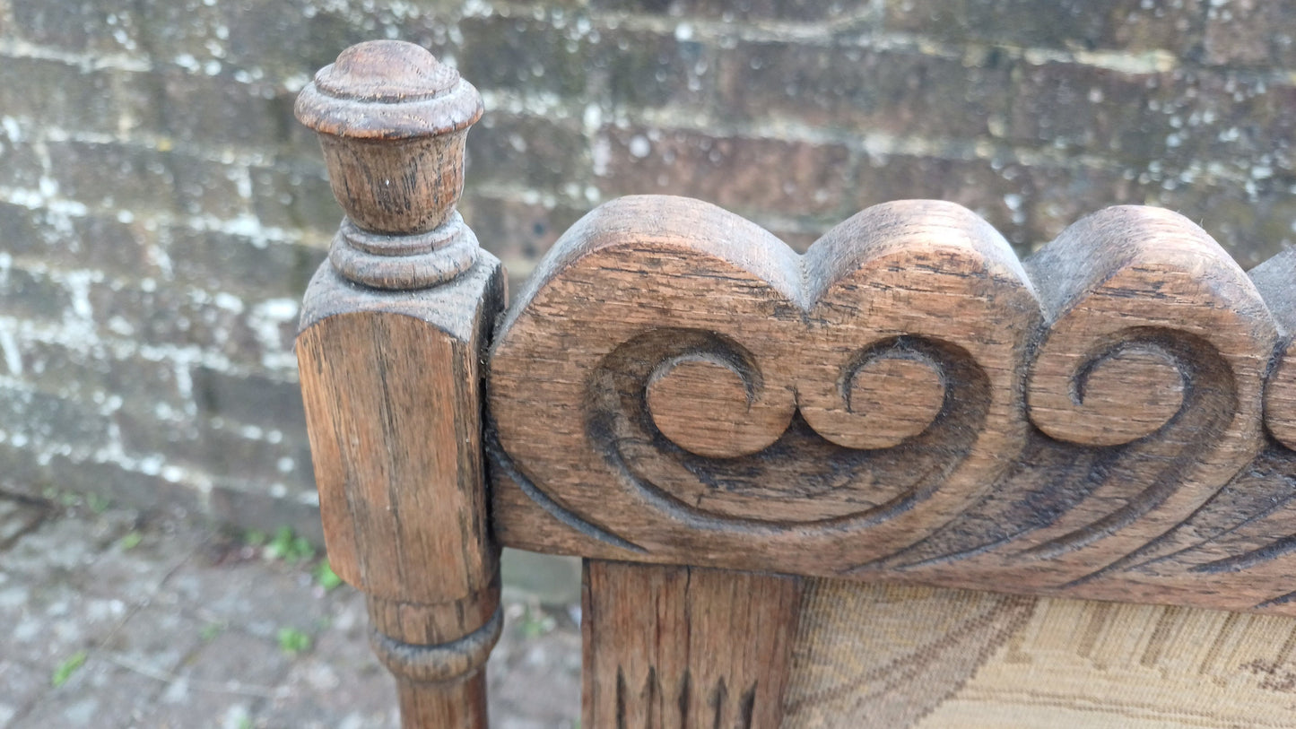 Superb Vintage Stripped Oak Tapestry Fire Screen