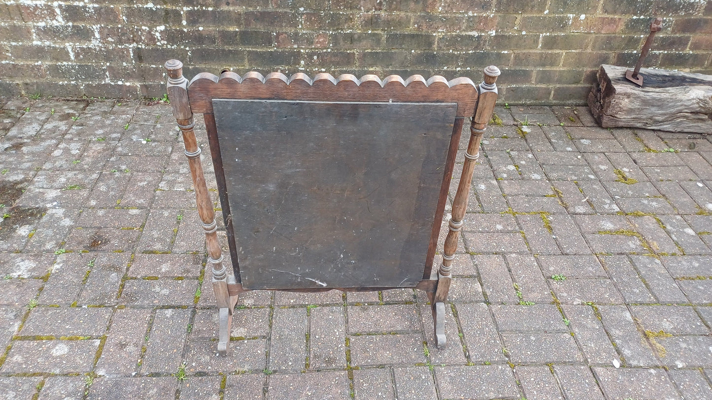 Superb Vintage Stripped Oak Tapestry Fire Screen