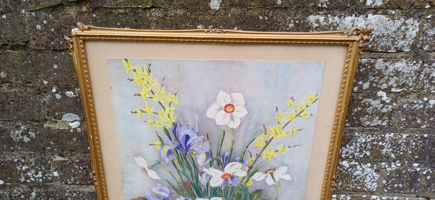 Vintage flower still life watercolour, water colour, in vintage gilt glazed frame - Ethel Pickles