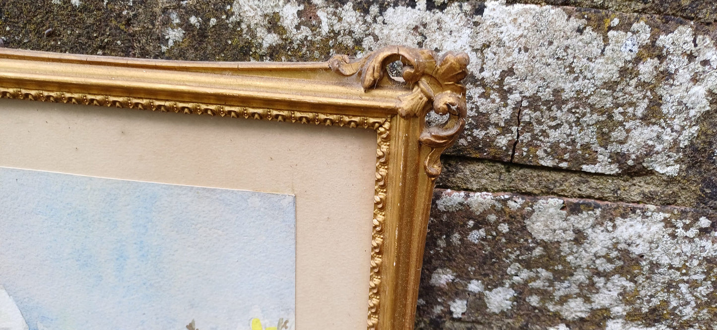 Vintage flower still life watercolour, water colour, in vintage gilt glazed frame - Ethel Pickles