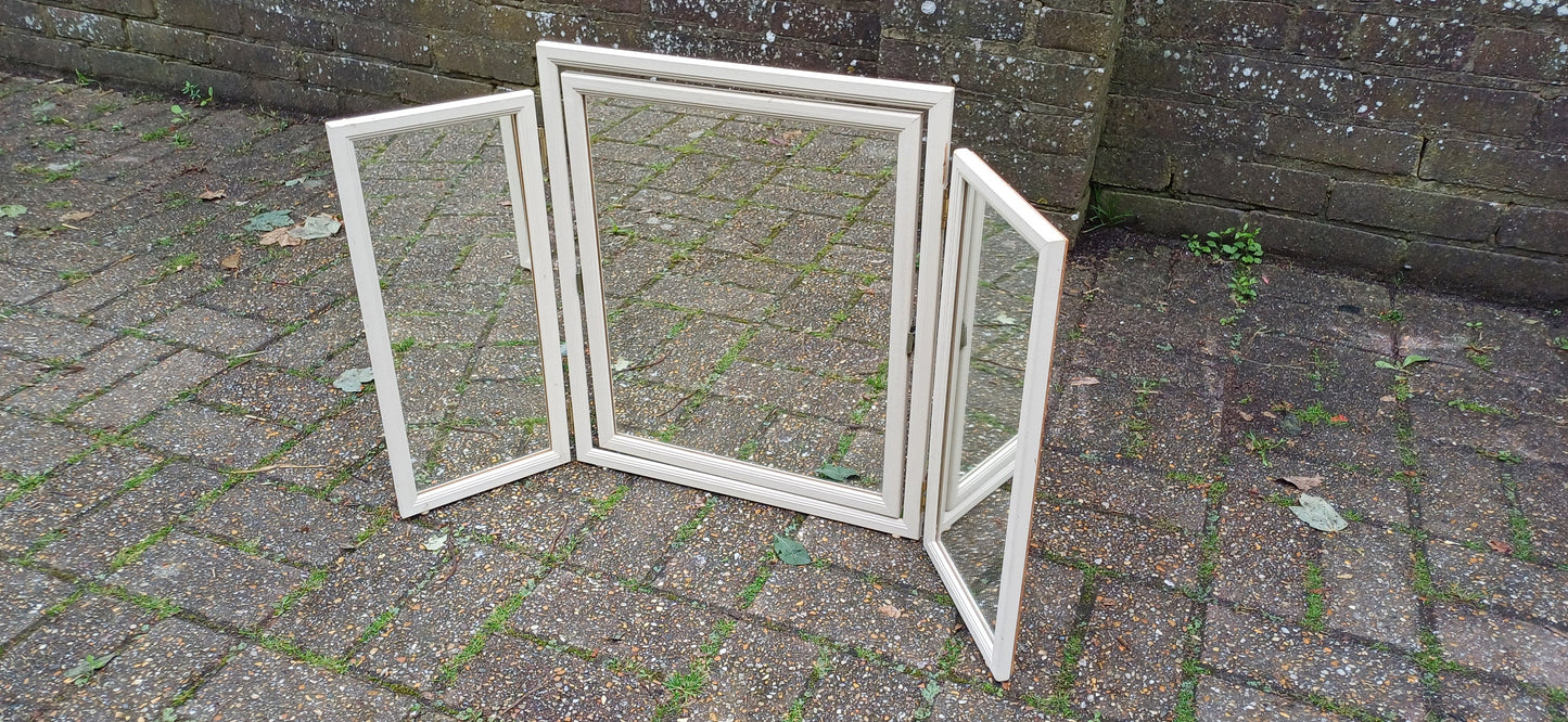 Vintage Wooden Painted Cream Dressing Table Mirror Adjustable.