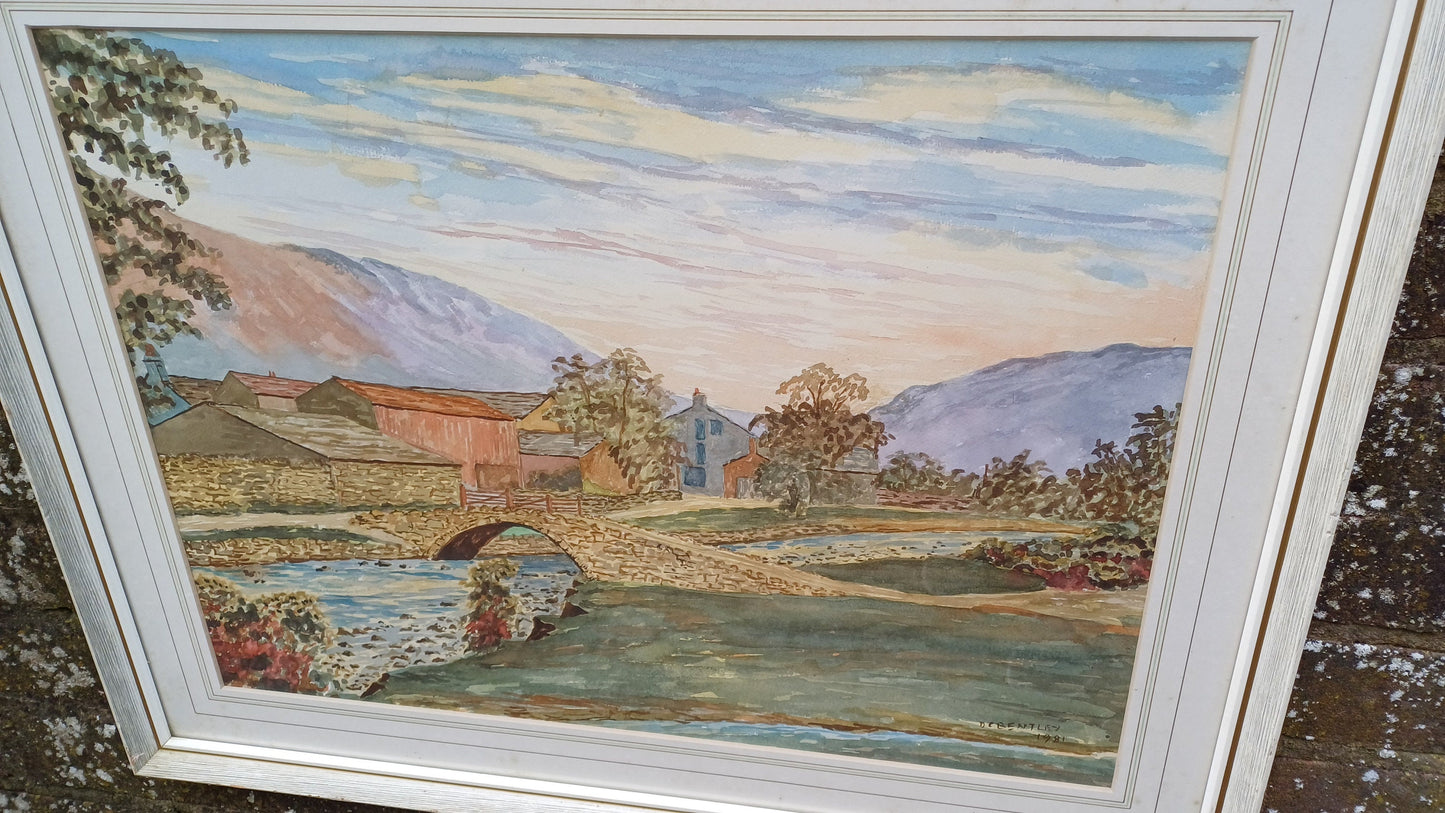 Huge Original 1981 Watercolour Landscape of Wastdale Head Lake District. David C Bentley.