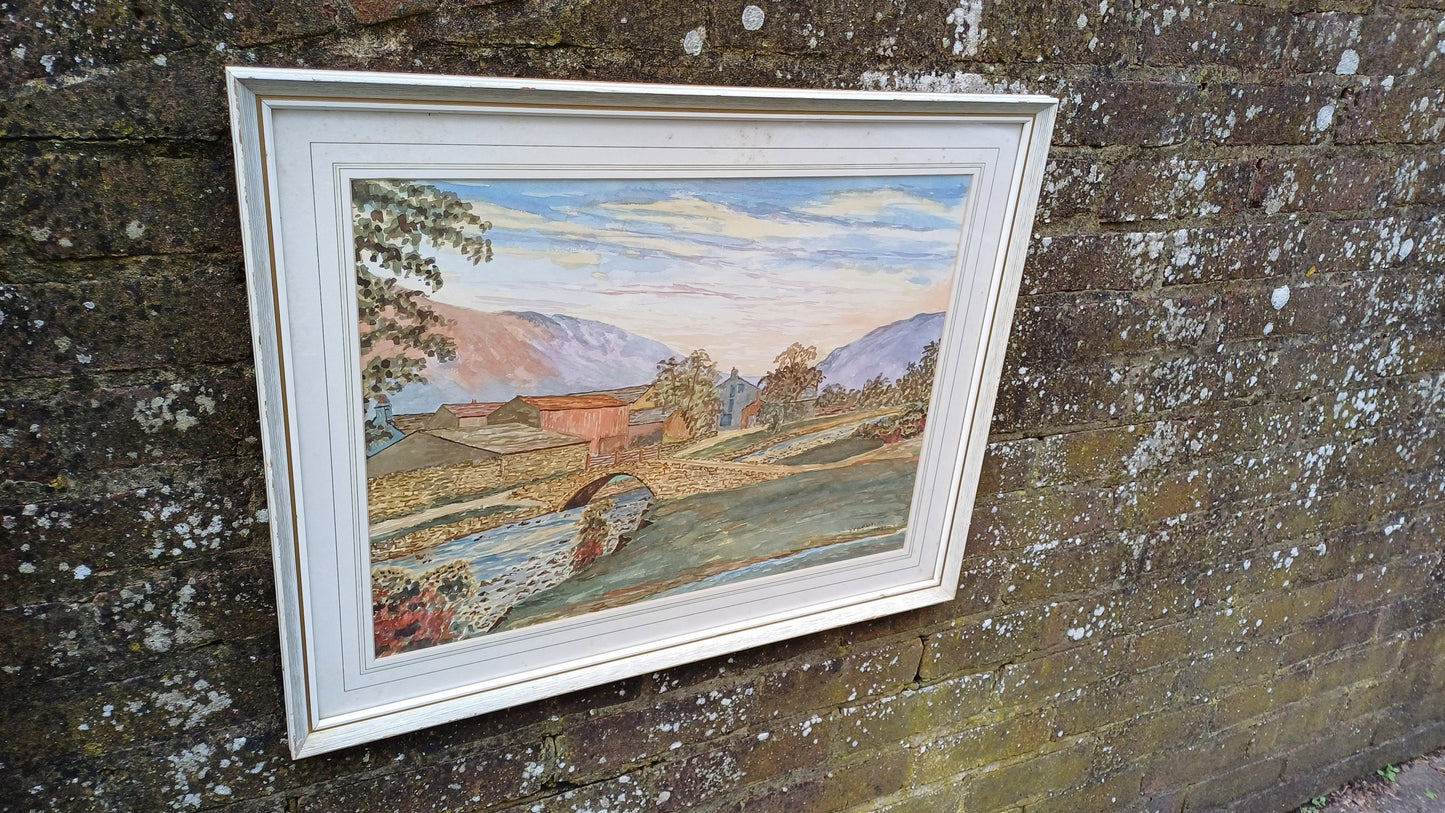 Huge Original 1981 Watercolour Landscape of Wastdale Head Lake District. David C Bentley.