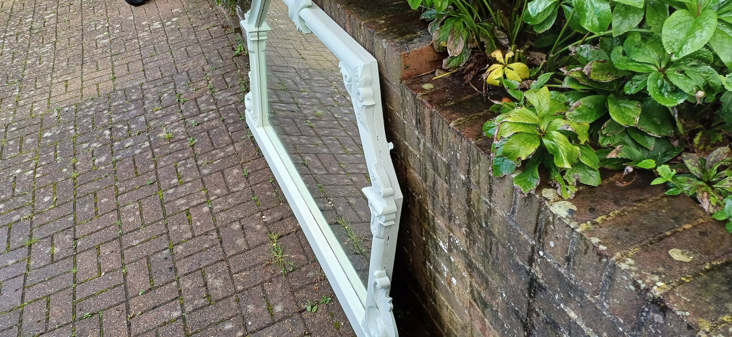 Enormous Vintage Victorian Painted Mahogany Over Mantel or Wall Mirror Light Green.