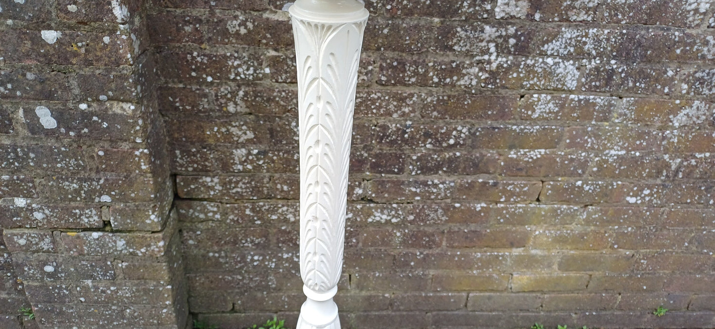 Vintage Painted Cream Standard Lamp with Carved Features Hardwood Quality.