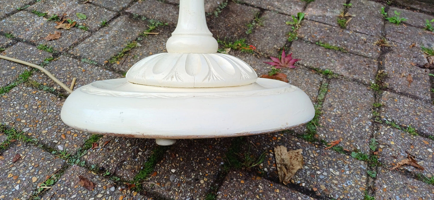 Vintage Painted Cream Standard Lamp with Carved Features Hardwood Quality.