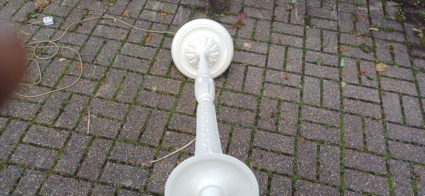Vintage Painted Cream Standard Lamp with Carved Features Hardwood Quality.