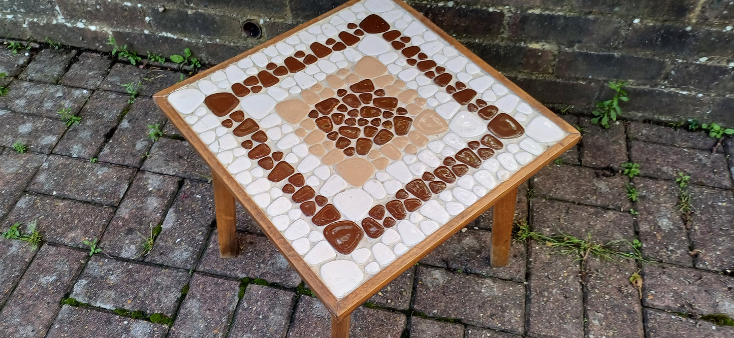 Vintage 60s Teak Retro Coffee Sde Occasional Table with Pebble Mosaic