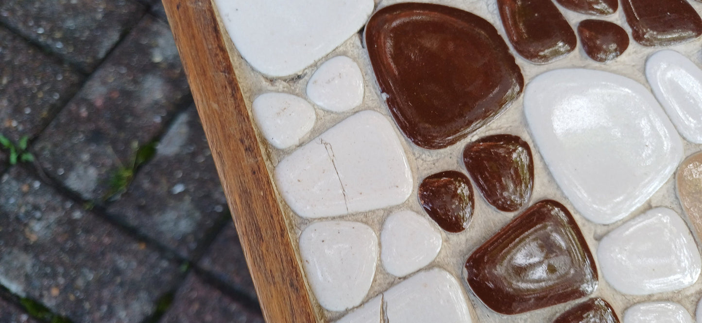 Vintage 60s Teak Retro Coffee Sde Occasional Table with Pebble Mosaic