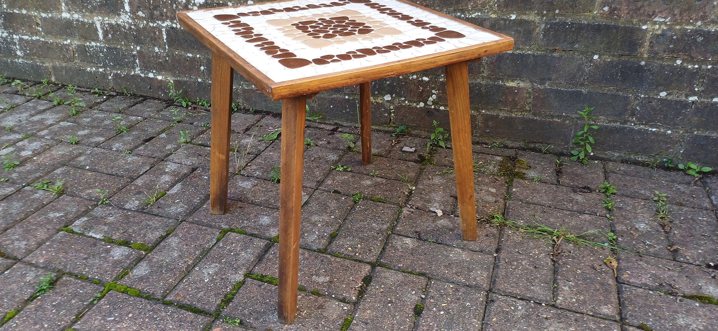 Vintage 60s Teak Retro Coffee Sde Occasional Table with Pebble Mosaic