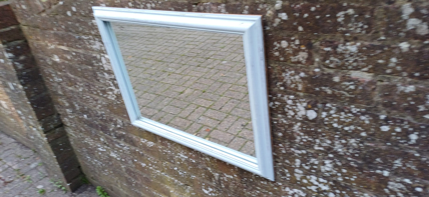 Vintage Painted Wooden Mirror in Farrow and Ball Light Blue