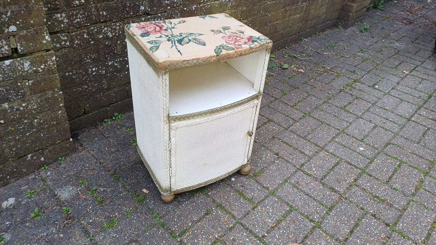 Vintage Painted Lloyd Loom Style Linen Bedside Cupboard