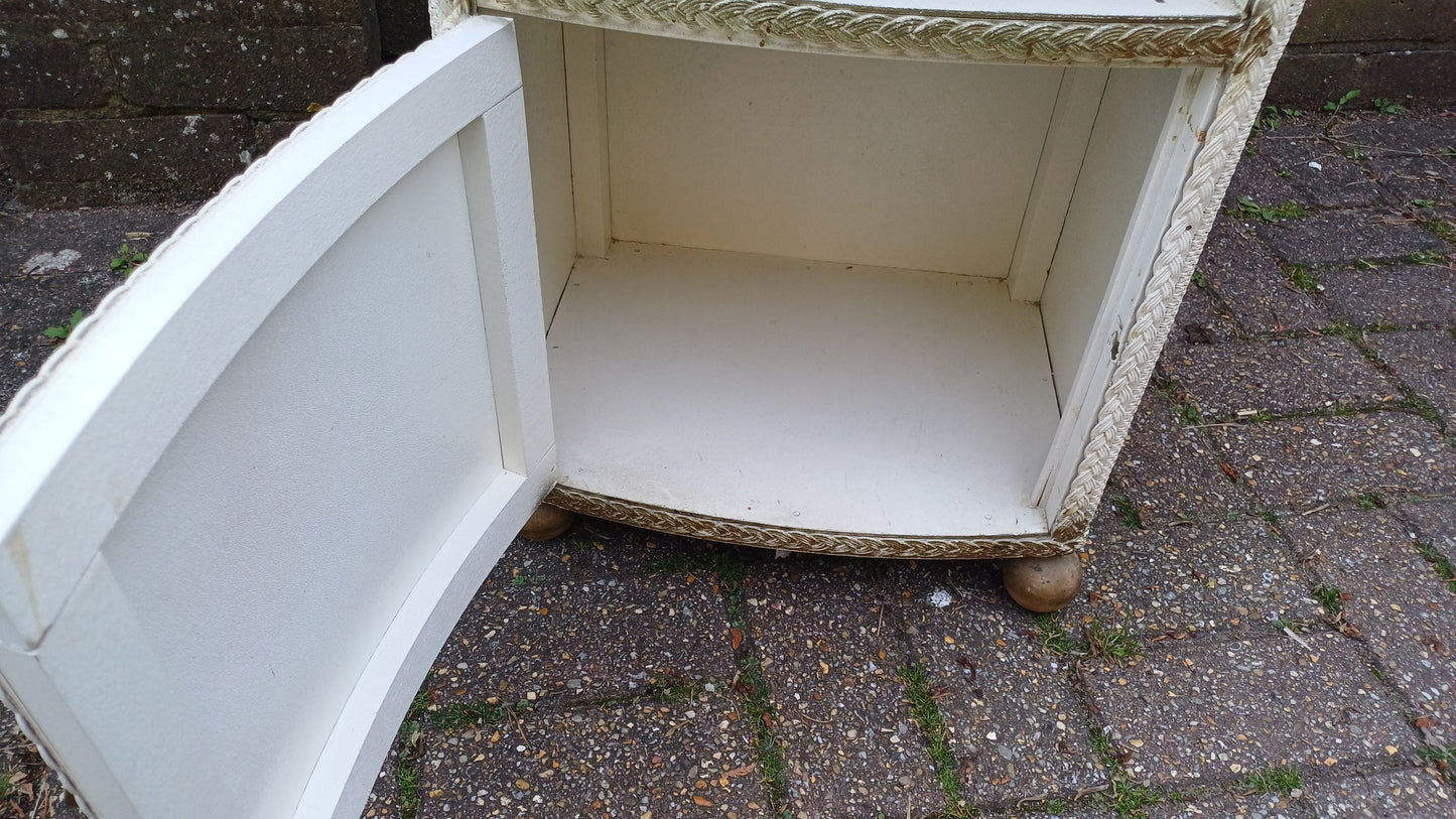 Vintage Painted Lloyd Loom Style Linen Bedside Cupboard