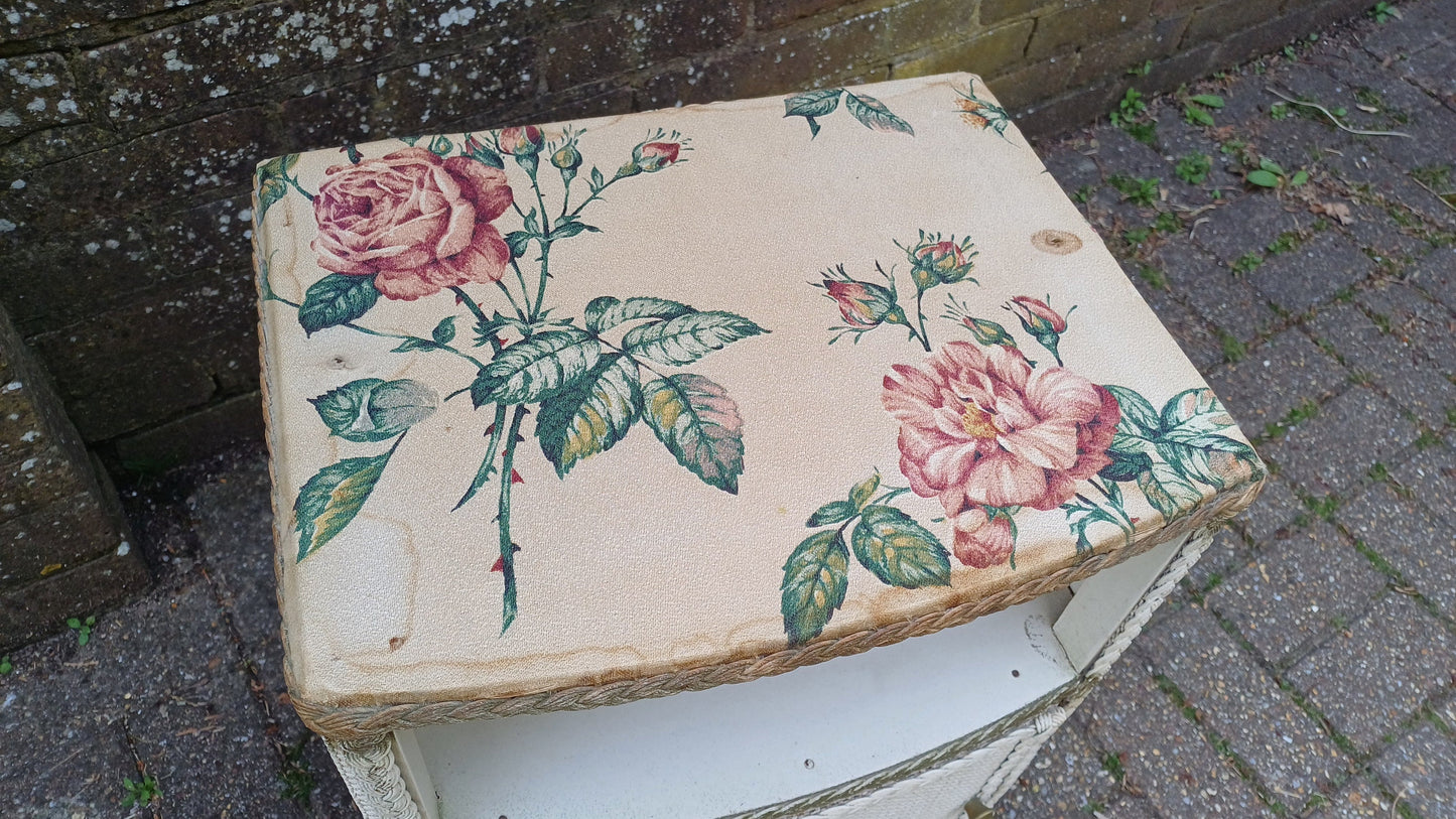 Vintage Painted Lloyd Loom Style Linen Bedside Cupboard