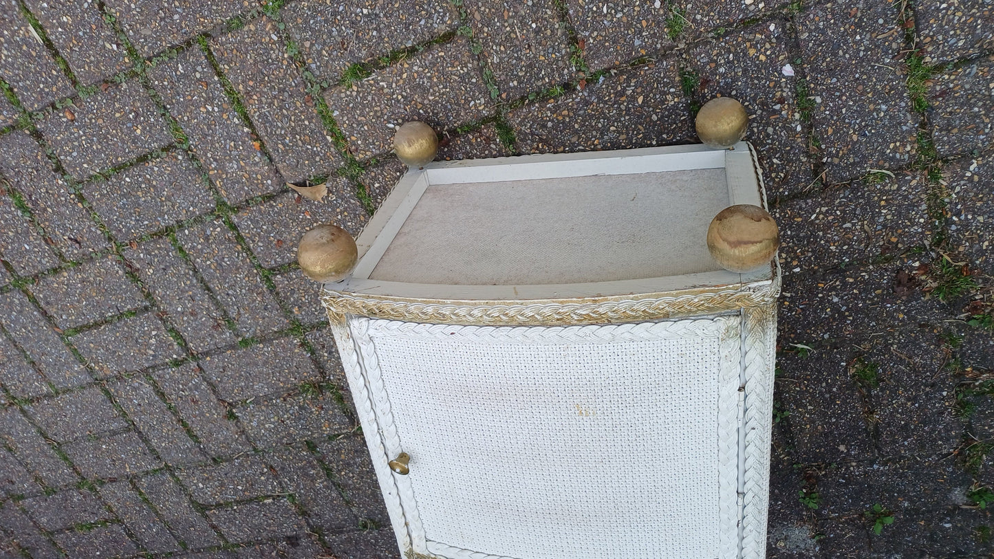 Vintage Painted Lloyd Loom Style Linen Bedside Cupboard
