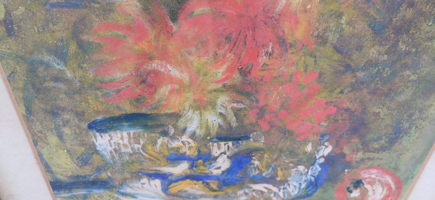 Retro authentic Abstract Still Life, oil painting, by Bungy 1964 - glazed wooden frame, ready to hang