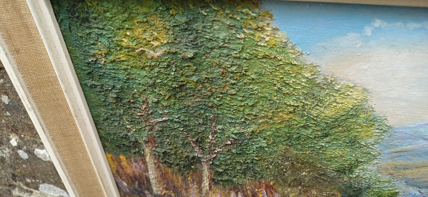 Original mid century oil painting of The Pass of Lyon, Glen Lyon, Scotland - painted by H. Lyans - delightful Highland scene