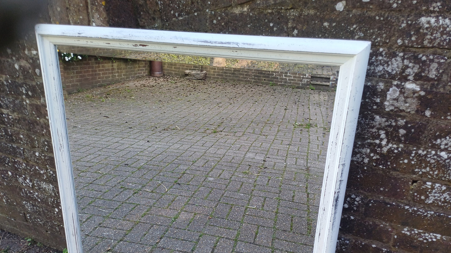 Vintage Painted Shabby Chic Wall or Over Mantel Mirror Bespoke Upcycled. Farrow and Ball Cream.