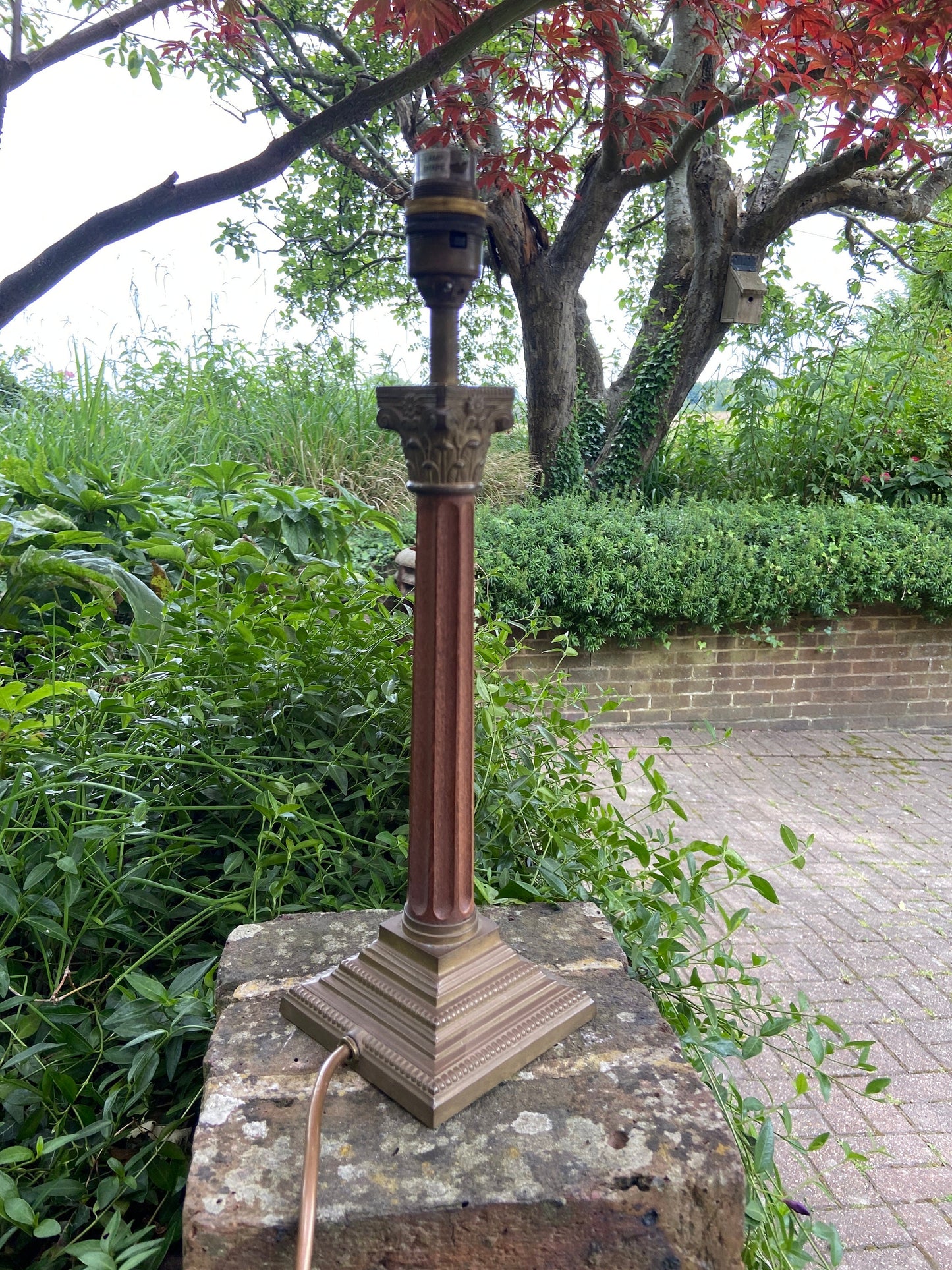 Laura Ashley metal and wood effect vintage table lamp - needs new bayonet fitment