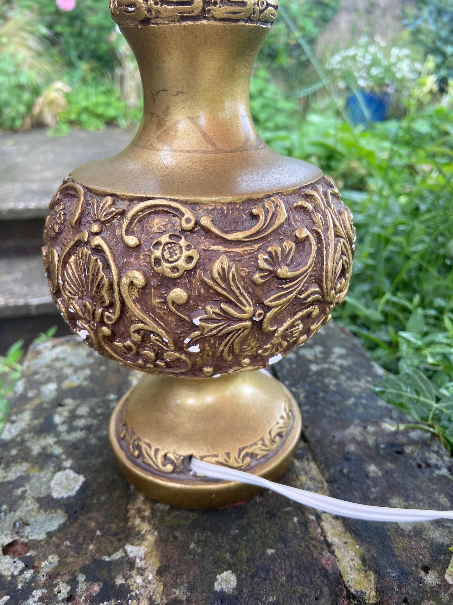 Ornate Retro Vintage Table Lamp - plaster covered in stunning gilt paint, working vintage table lamp gold