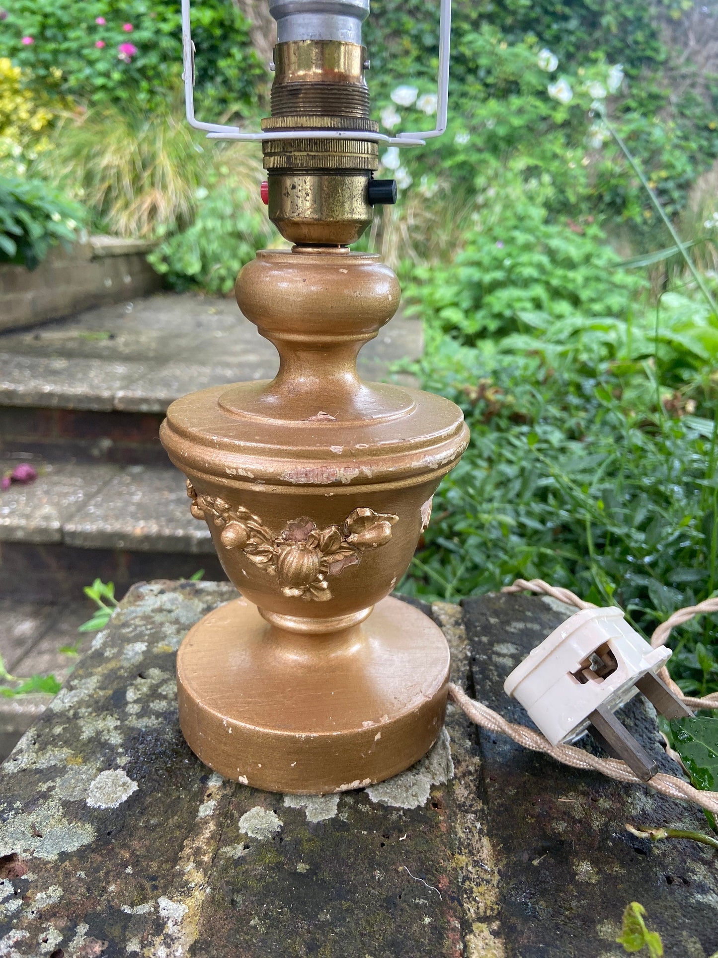 Vintage Gold Table Lamp - working vintage wooden lamp painted in gold, mid century table lamp