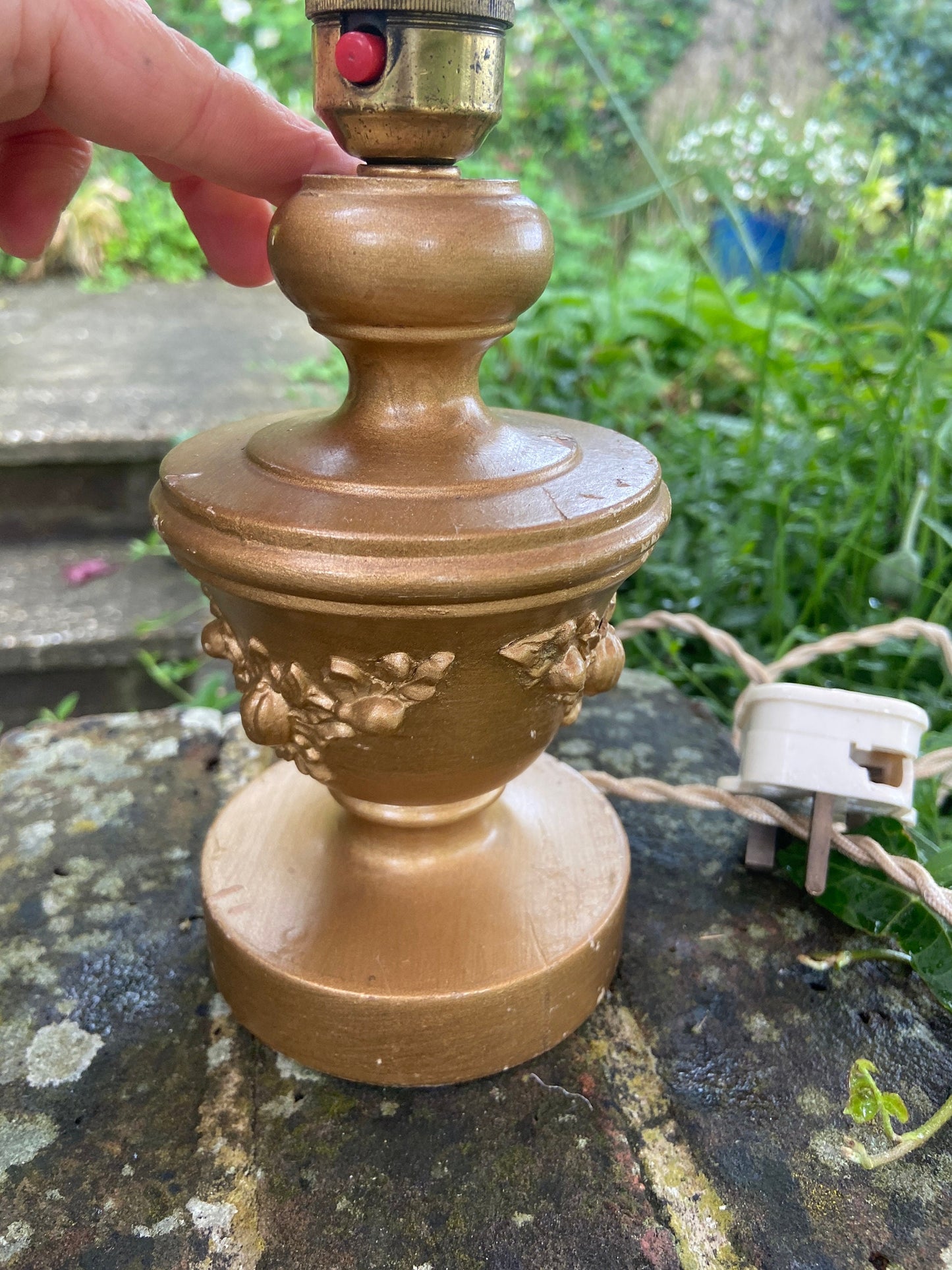 Vintage Gold Table Lamp - working vintage wooden lamp painted in gold, mid century table lamp