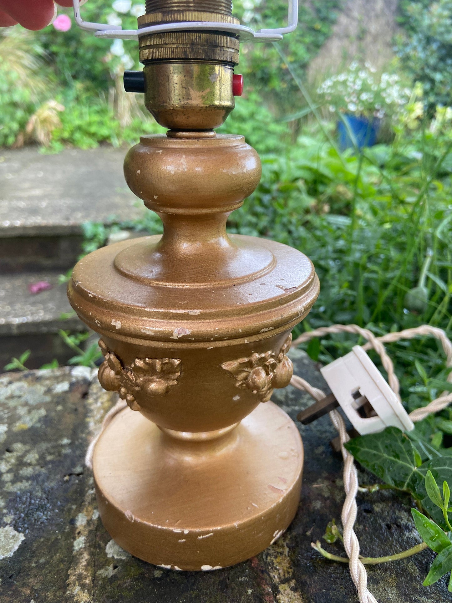 Vintage Gold Table Lamp - working vintage wooden lamp painted in gold, mid century table lamp