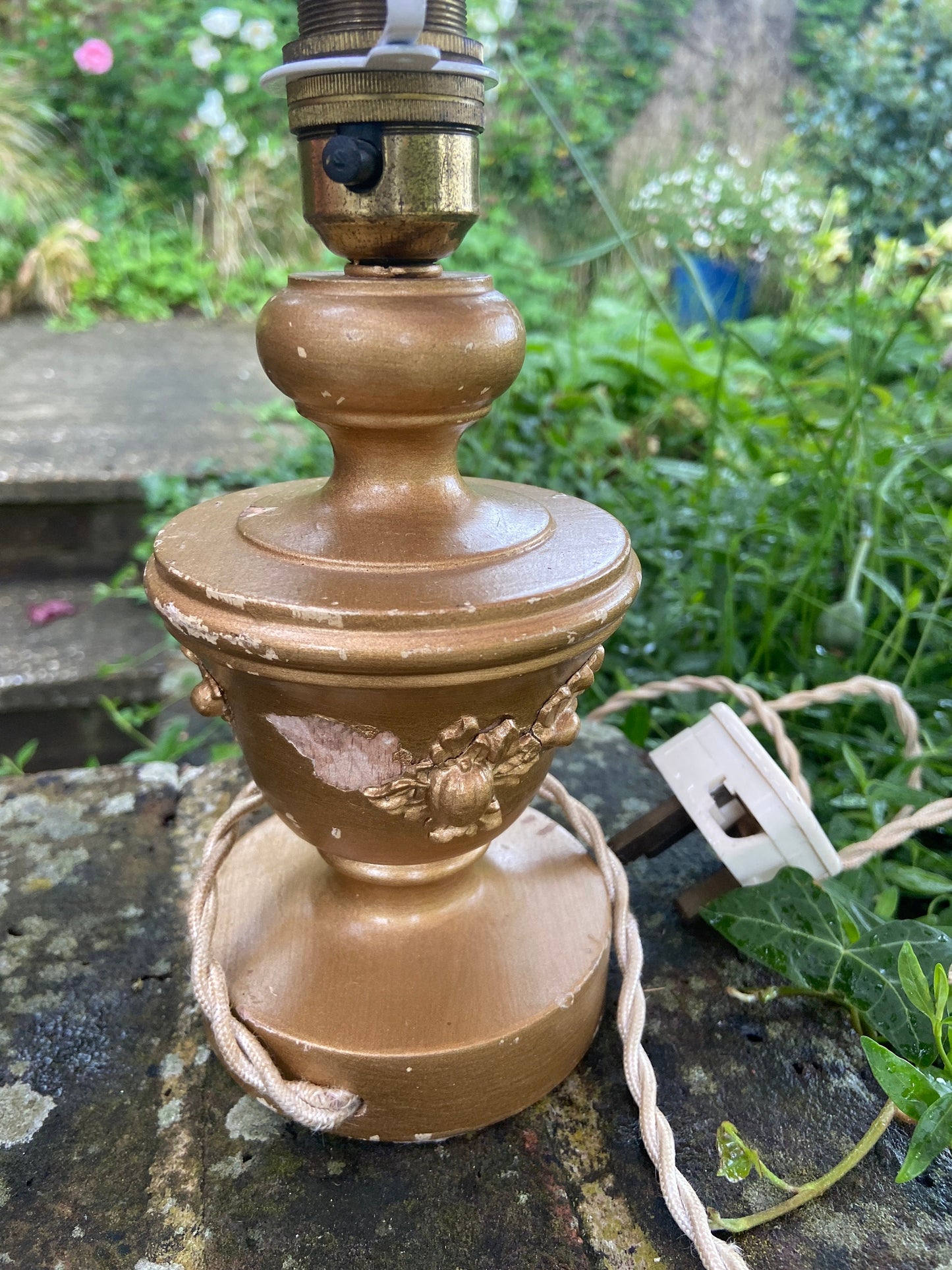 Vintage Gold Table Lamp - working vintage wooden lamp painted in gold, mid century table lamp