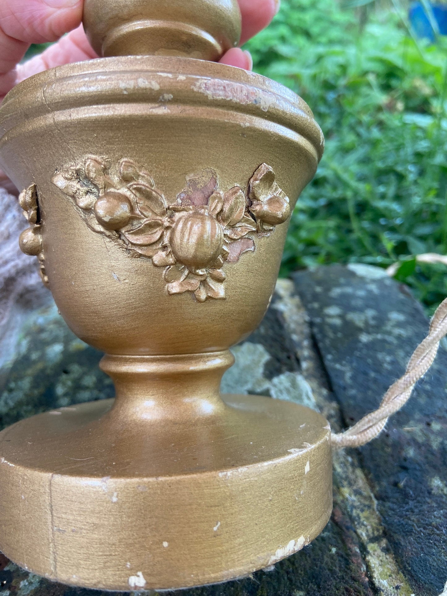 Vintage Gold Table Lamp - working vintage wooden lamp painted in gold, mid century table lamp