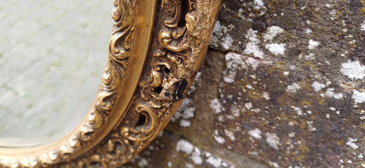 Large Vintage 50s Ornate Gold Oval Wall Mirror.