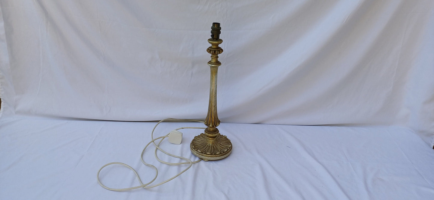 Vintage Gold Silver Carved Wooden Table Lamp