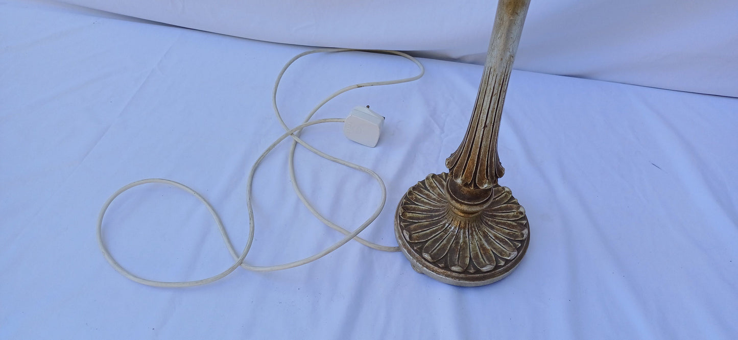 Vintage Gold Silver Carved Wooden Table Lamp