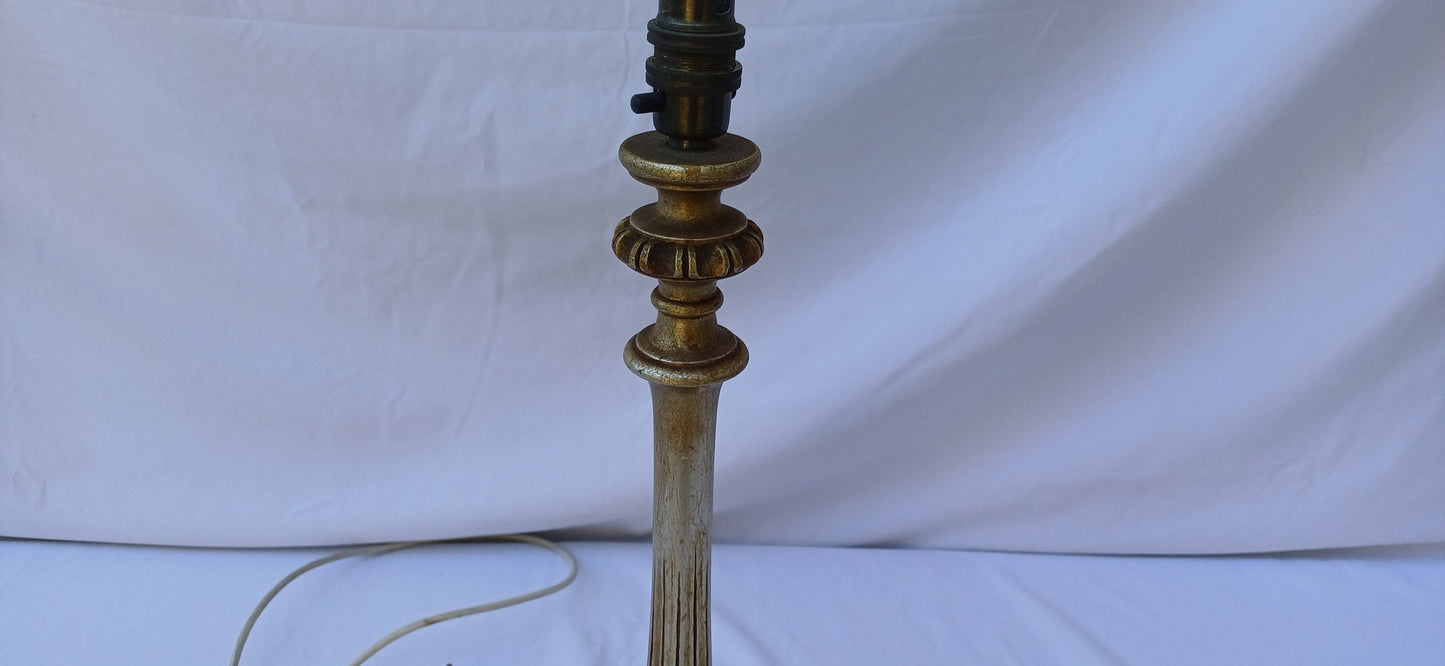 Vintage Gold Silver Carved Wooden Table Lamp