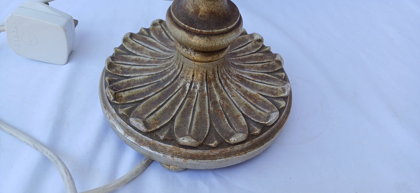 Vintage Gold Silver Carved Wooden Table Lamp