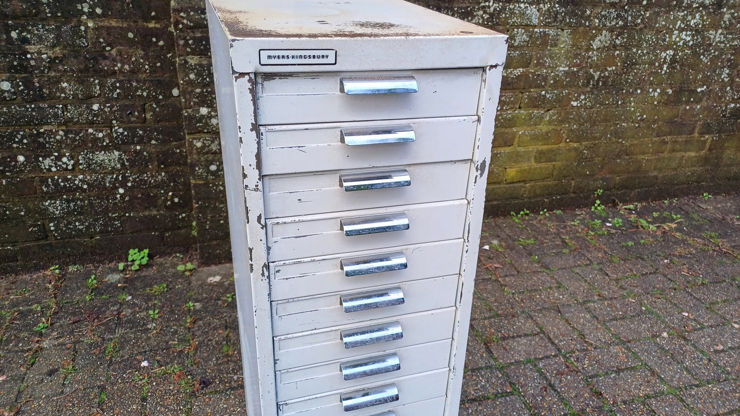 Fantastic Vintage Retro 80s White Metal Filing Drawers Tools Office Artisan Storage