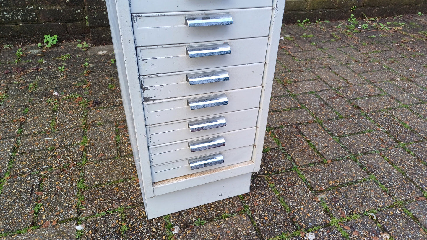 Fantastic Vintage Retro 80s White Metal Filing Drawers Tools Office Artisan Storage