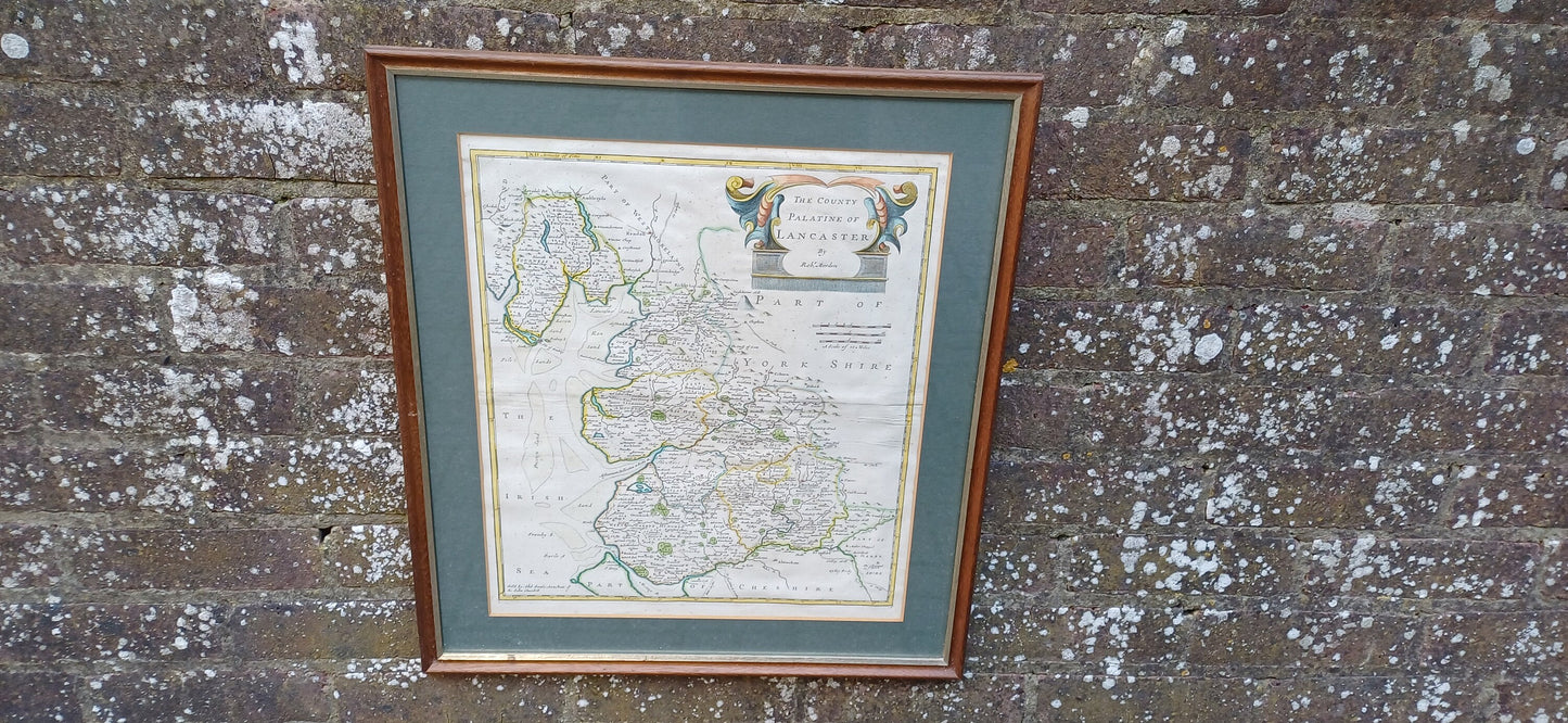 Palatine of Lancaster Copper Plate Engraving Map, handpainted. By Rob Morden for Abel Swale Awnsham and John Churchill