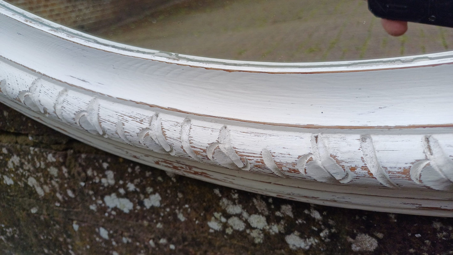 Huge Vintage Painted Shabby Chic Wall or Over Mantel Mirror Bespoke Upcycled. Farrow and Ball Wimborne White.