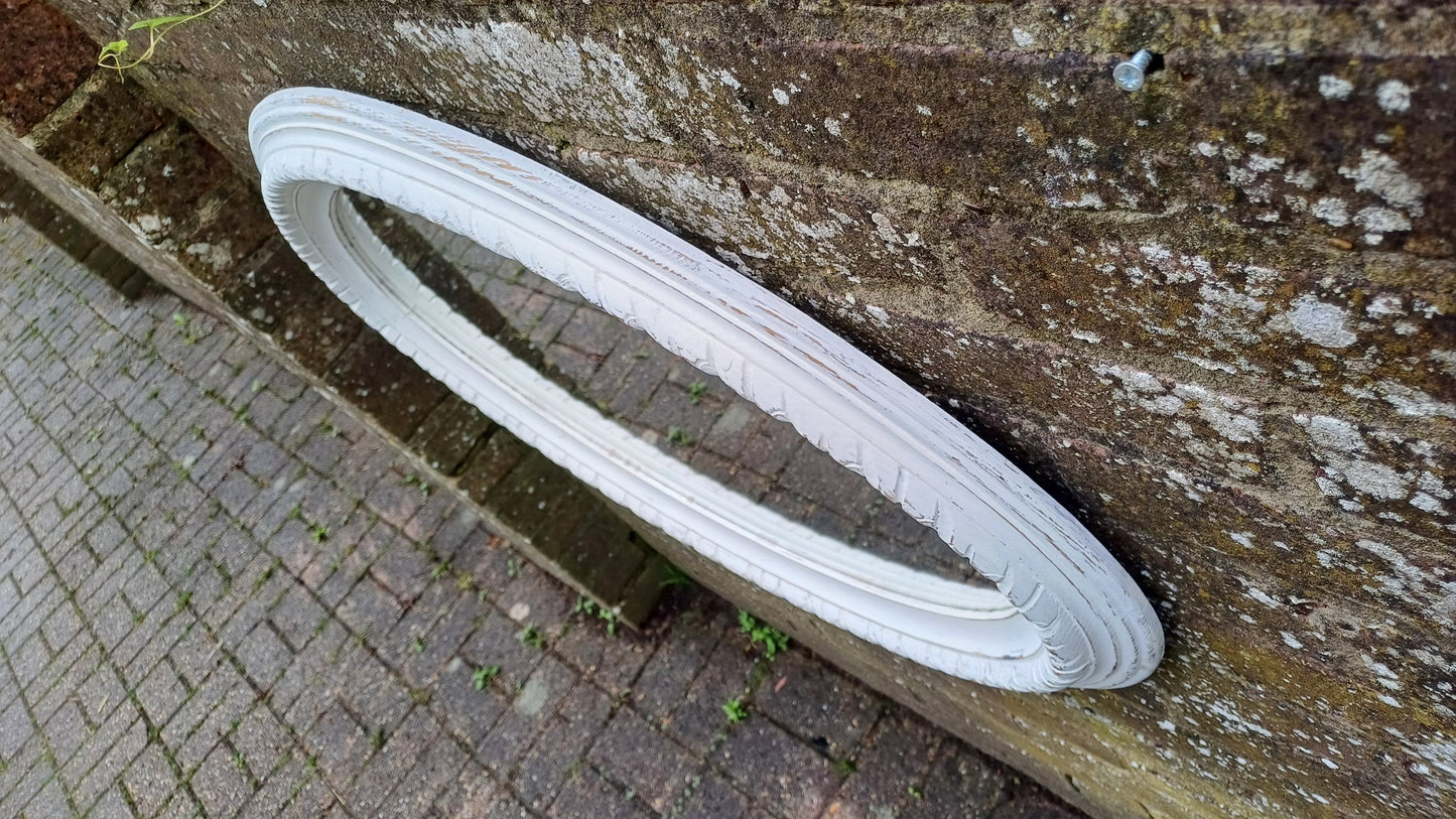 Huge Vintage Painted Shabby Chic Wall or Over Mantel Mirror Bespoke Upcycled. Farrow and Ball Wimborne White.