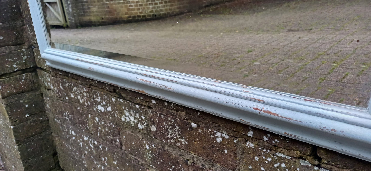 Large Vintage Painted Shabby Chic Wall or Over Mantel Mirror Bespoke Upcycled. Farrow and Ball Light Blue Grey