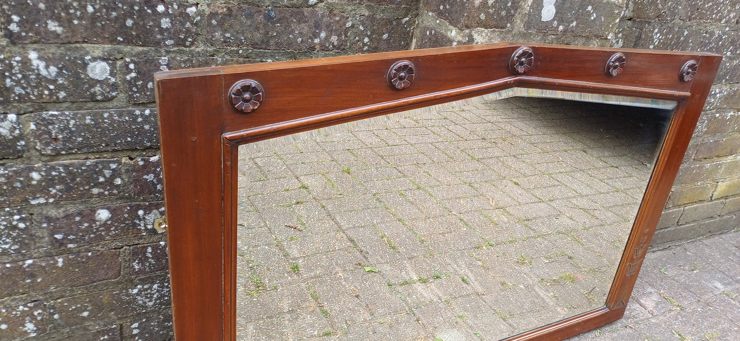 Huge Vintage Oak Wall Mirror Over Mantel