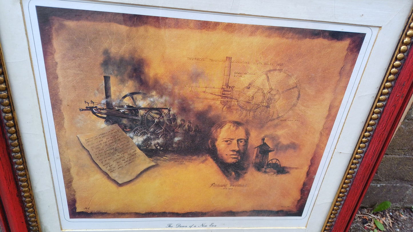 Steam Engines and Train lovers Delight - vintage prints of steam engines professionally framed as a set - Industrial Revolution, Engineering