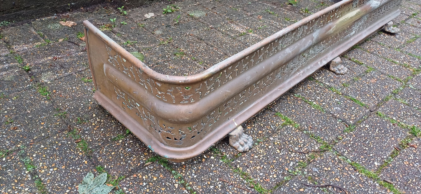Large Vintage Late Victorian Brass Fender Fire Guard Curb Pierced Decoration.