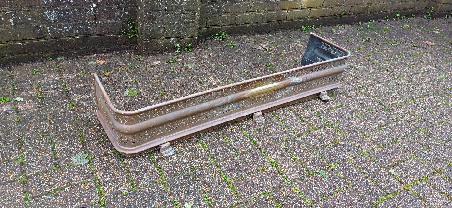 Large Vintage Late Victorian Brass Fender Fire Guard Curb Pierced Decoration.