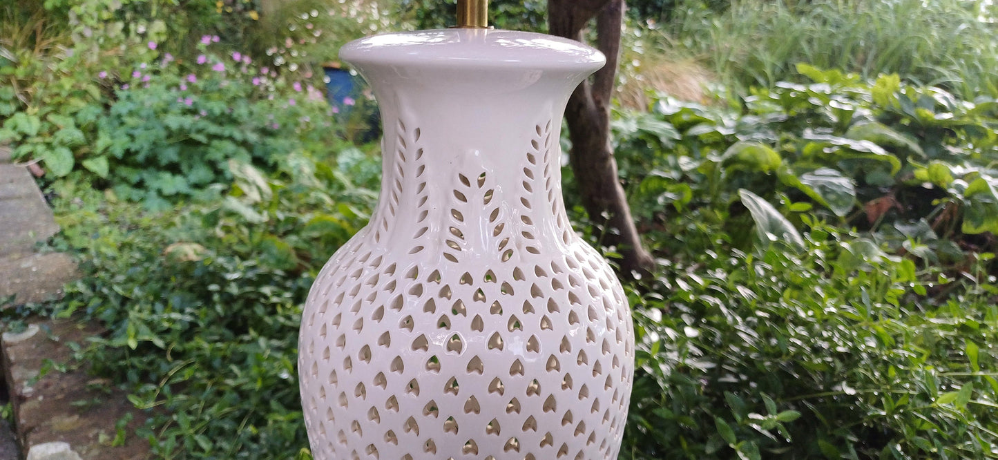 Large Laura Ashley Pretty Pierced Decorative Table Lamp Working.