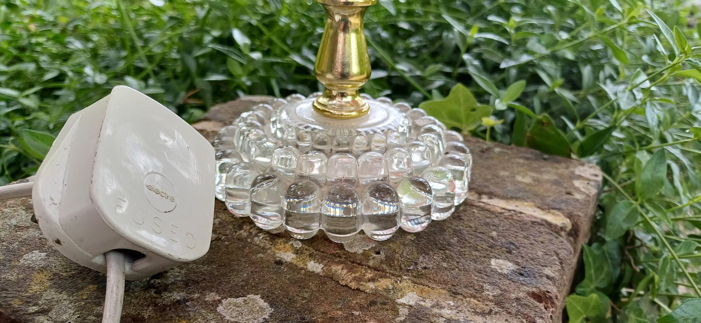 Vintage 80s Composite Moulded Cut Glass Crystal and Gold Effect Table Lamp with Early 20th Century Glass Lampshade.