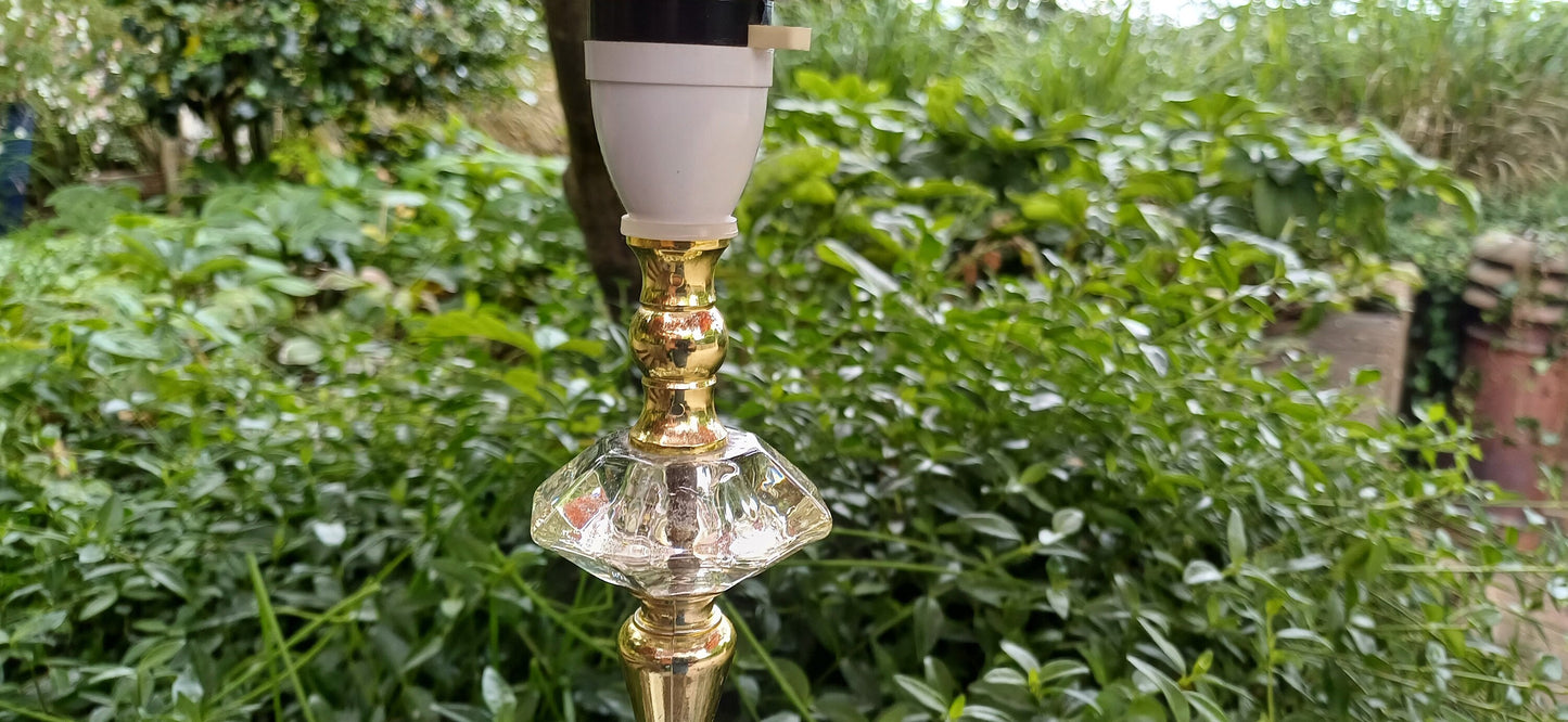 Vintage 80s Composite Moulded Cut Glass Crystal and Gold Effect Table Lamp with Early 20th Century Glass Lampshade.