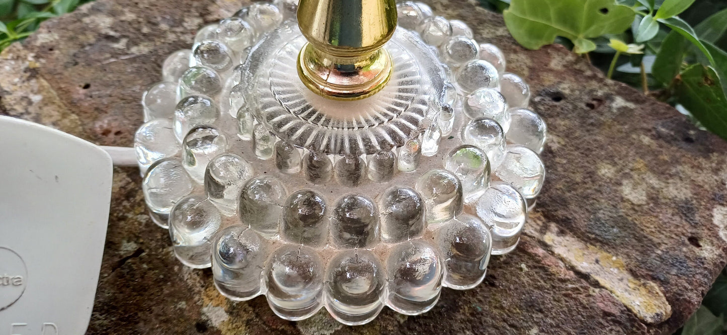 Vintage 80s Composite Moulded Cut Glass Crystal and Gold Effect Table Lamp with Early 20th Century Glass Lampshade.