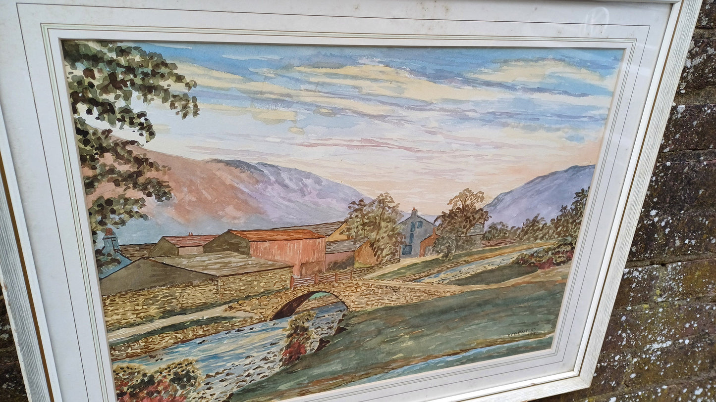 Huge Original 1981 Watercolour Landscape of Wastdale Head Lake District. David C Bentley.